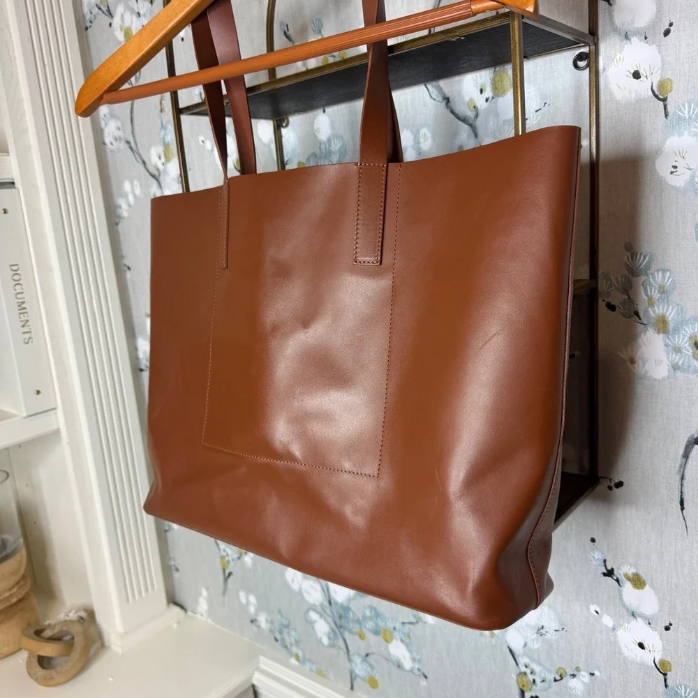 Everlane Day Market Tote Cognac Brown Leather Shoulder Bag Made in Italy